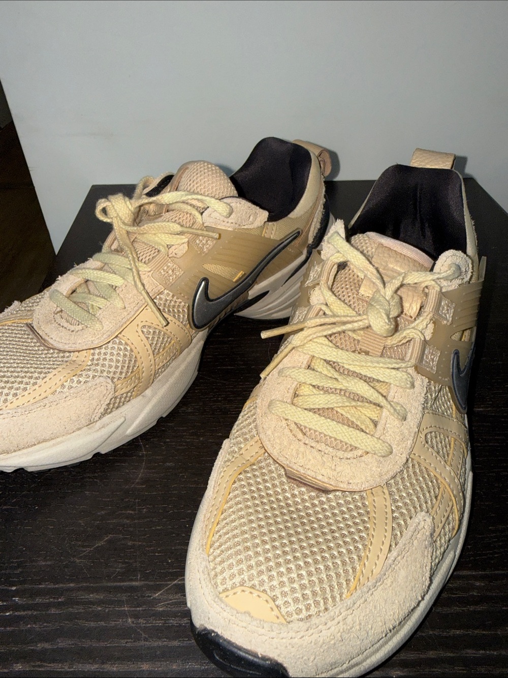 Nike Tan Mesh & Suede Sneakers with Silver Swoosh - Picture 5 of 6